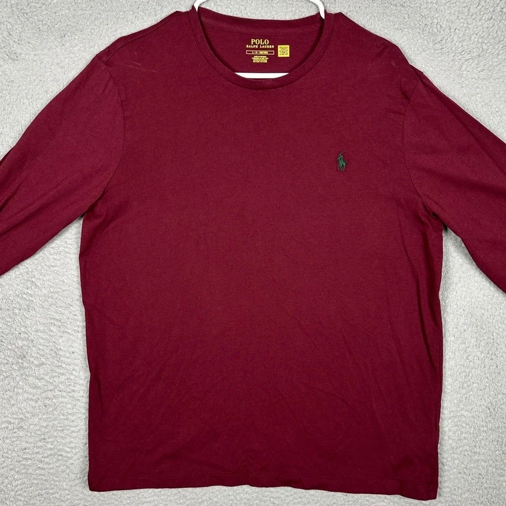 Polo Ralph Lauren T-Shirt Mens Large Burgundy Red Pony Crewneck Long Sleeve Tee